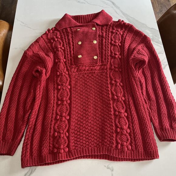 VTG Gaeltarra Ireland Cable Knit Chunky Pullover Sweater Red Combed Cotton Sz M - Picture 1 of 9